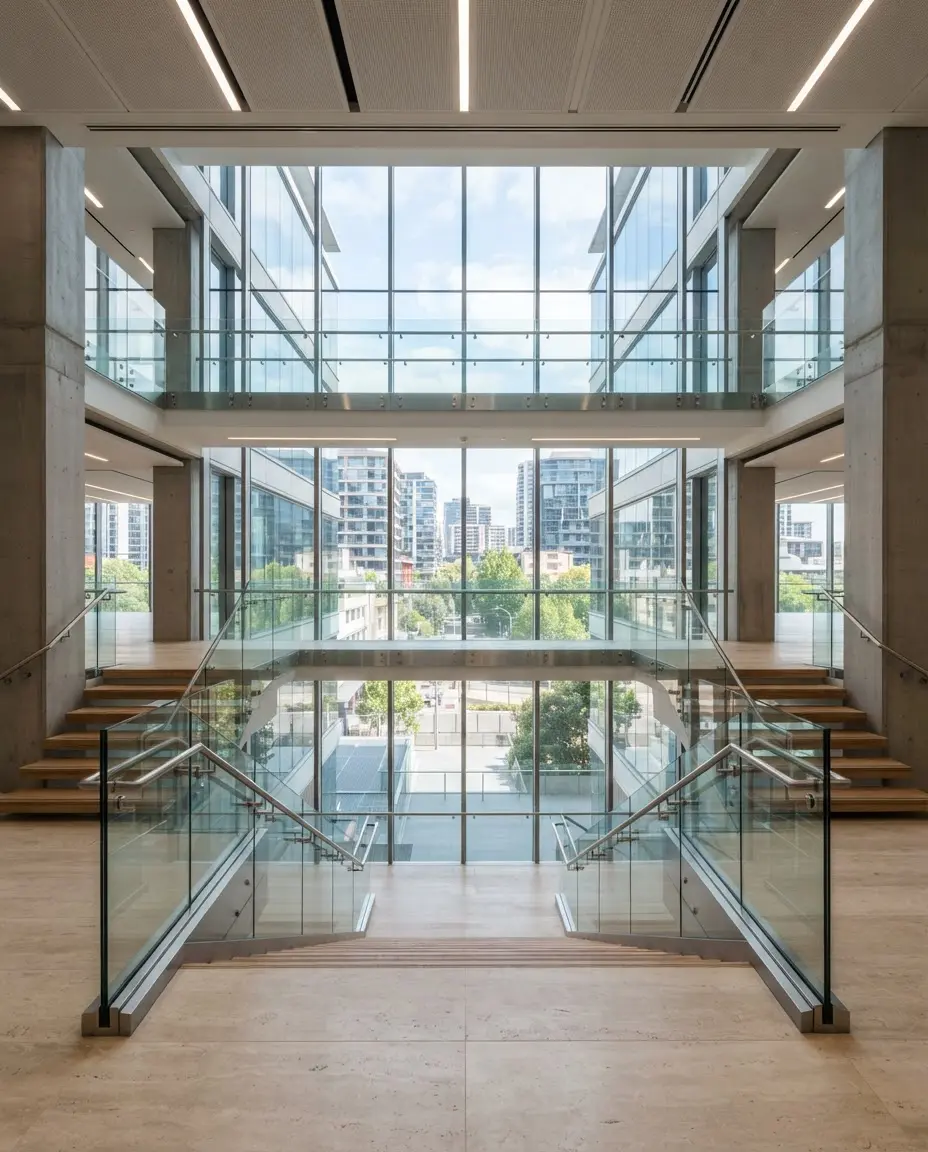 Commercial architecture and glass balustrade systems