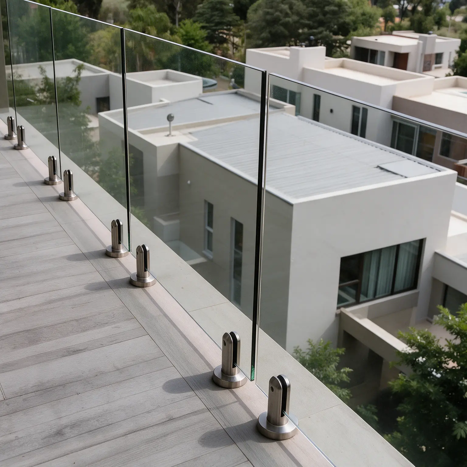 Round bullet spigot frameless glass balustrade