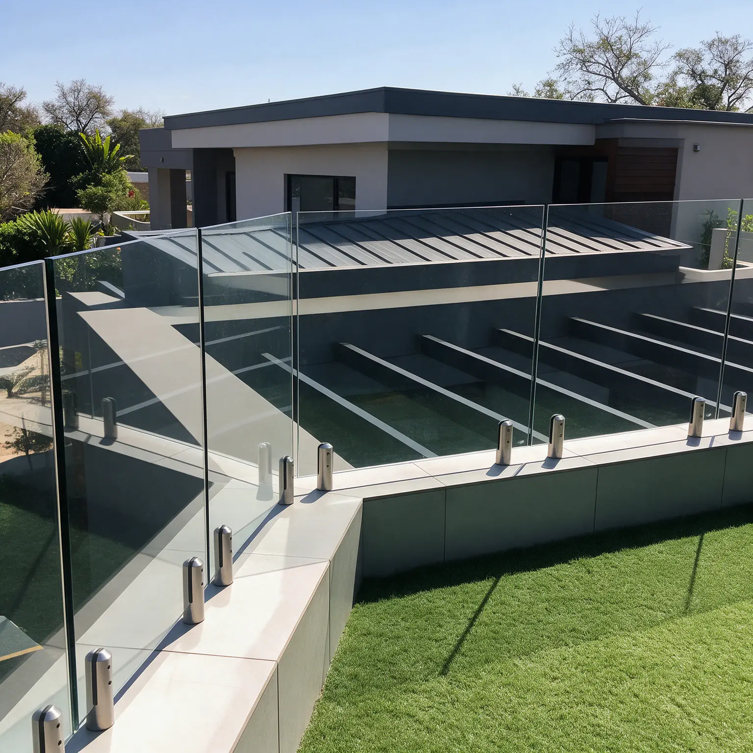 Frameless glass balustrade with round spigot fittings