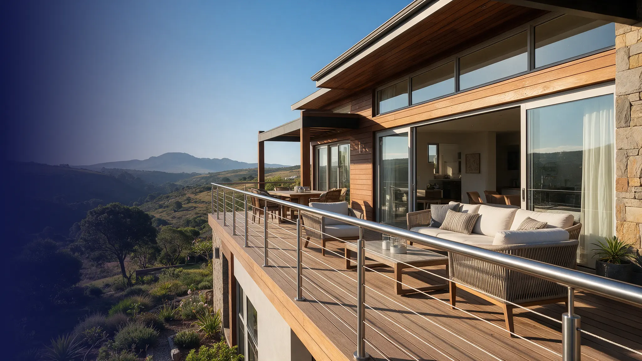 Stainless steel cable balustrades at a contemporary South African residence