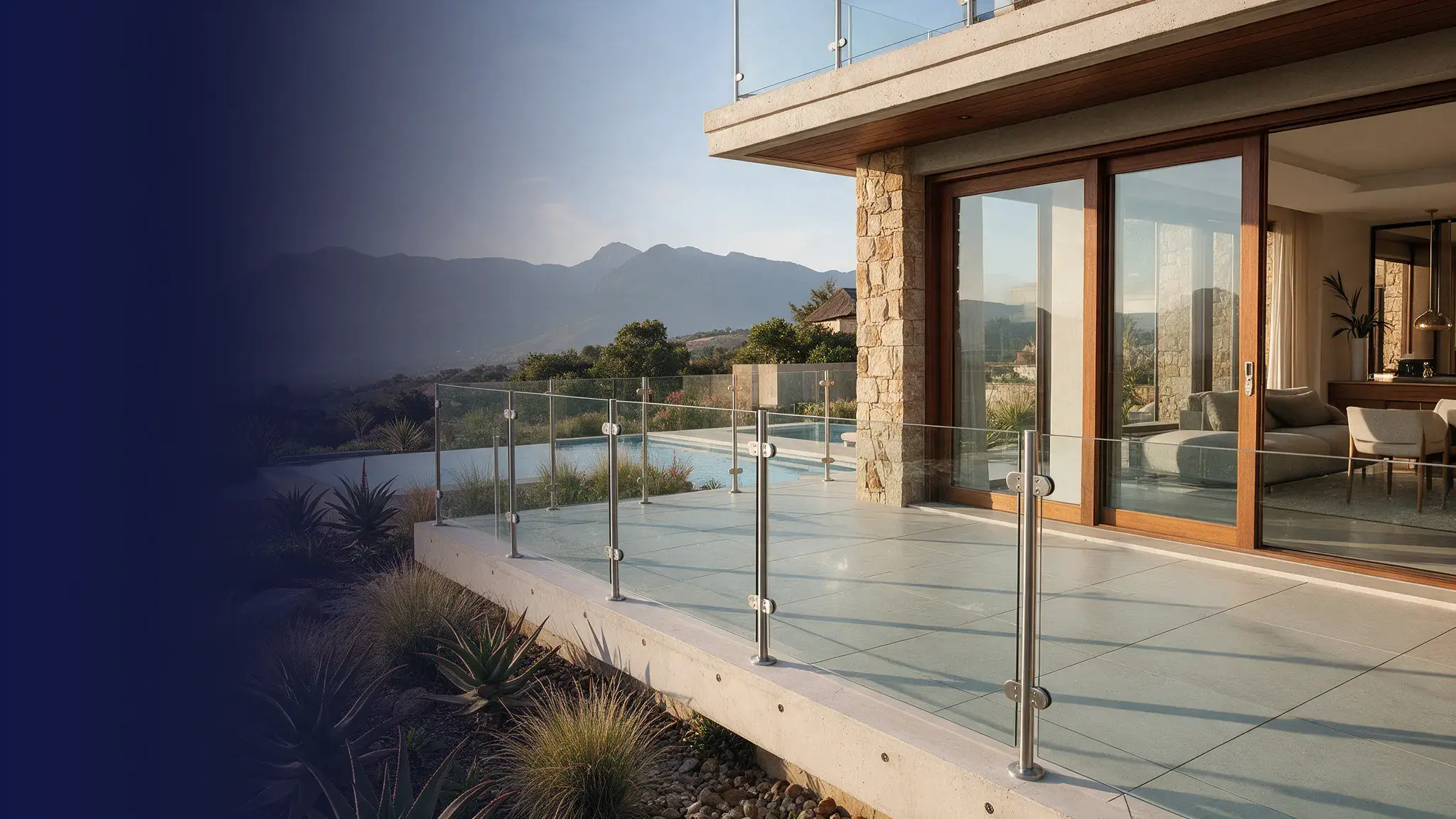 Glass balustrades at a contemporary South African residence