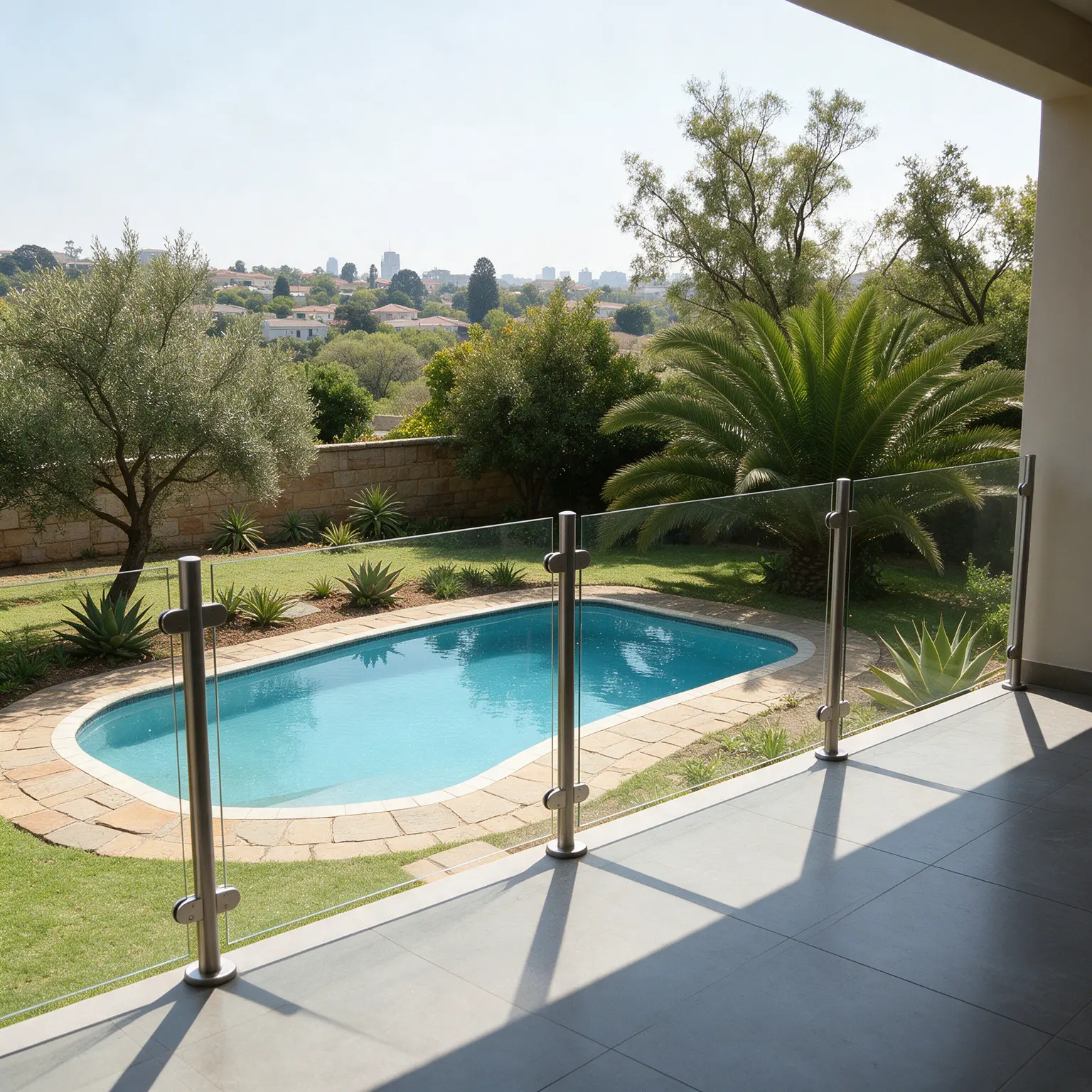 Glass pressure bracket balustrade installation