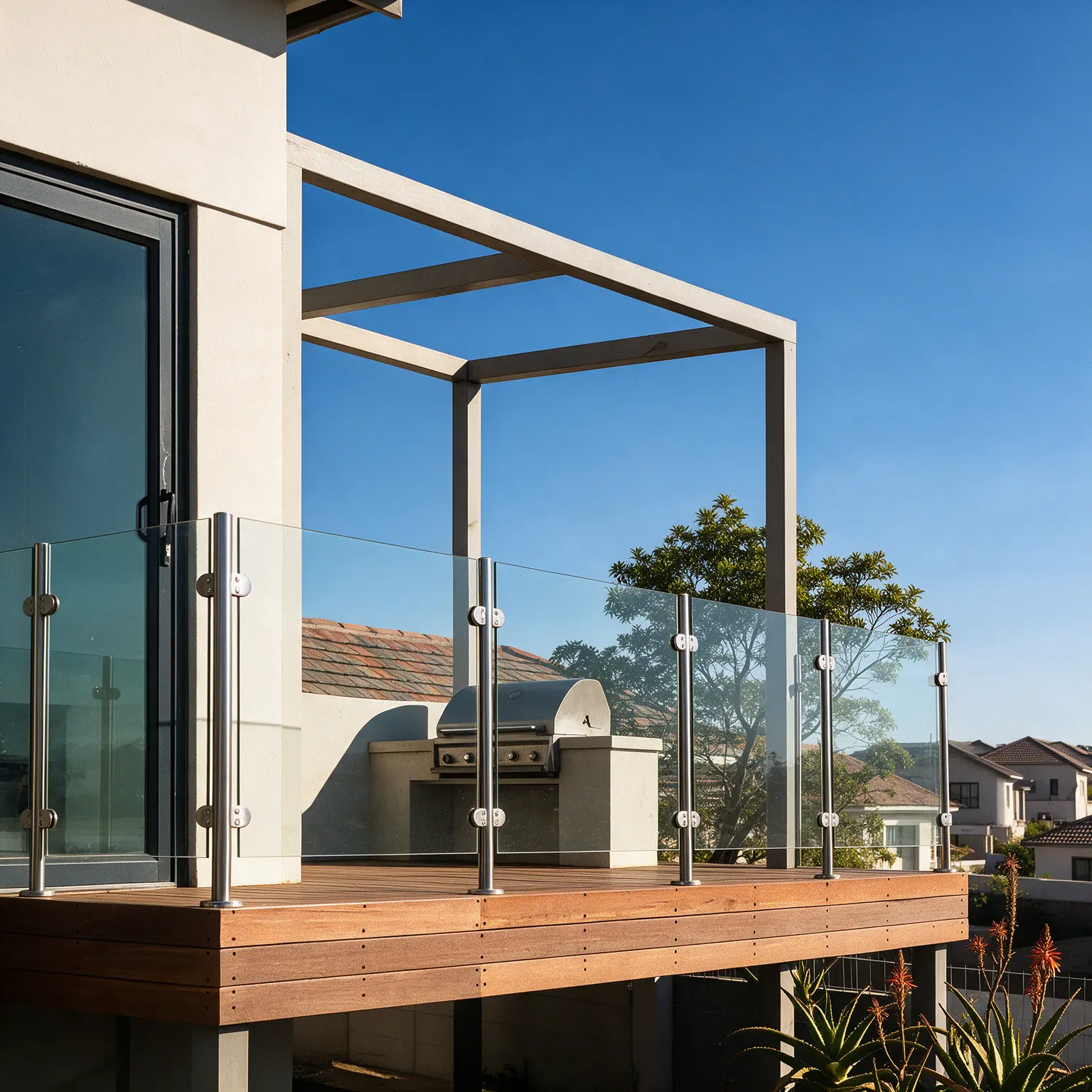 Glass pressure bracket balustrade - 304 brushed stainless steel