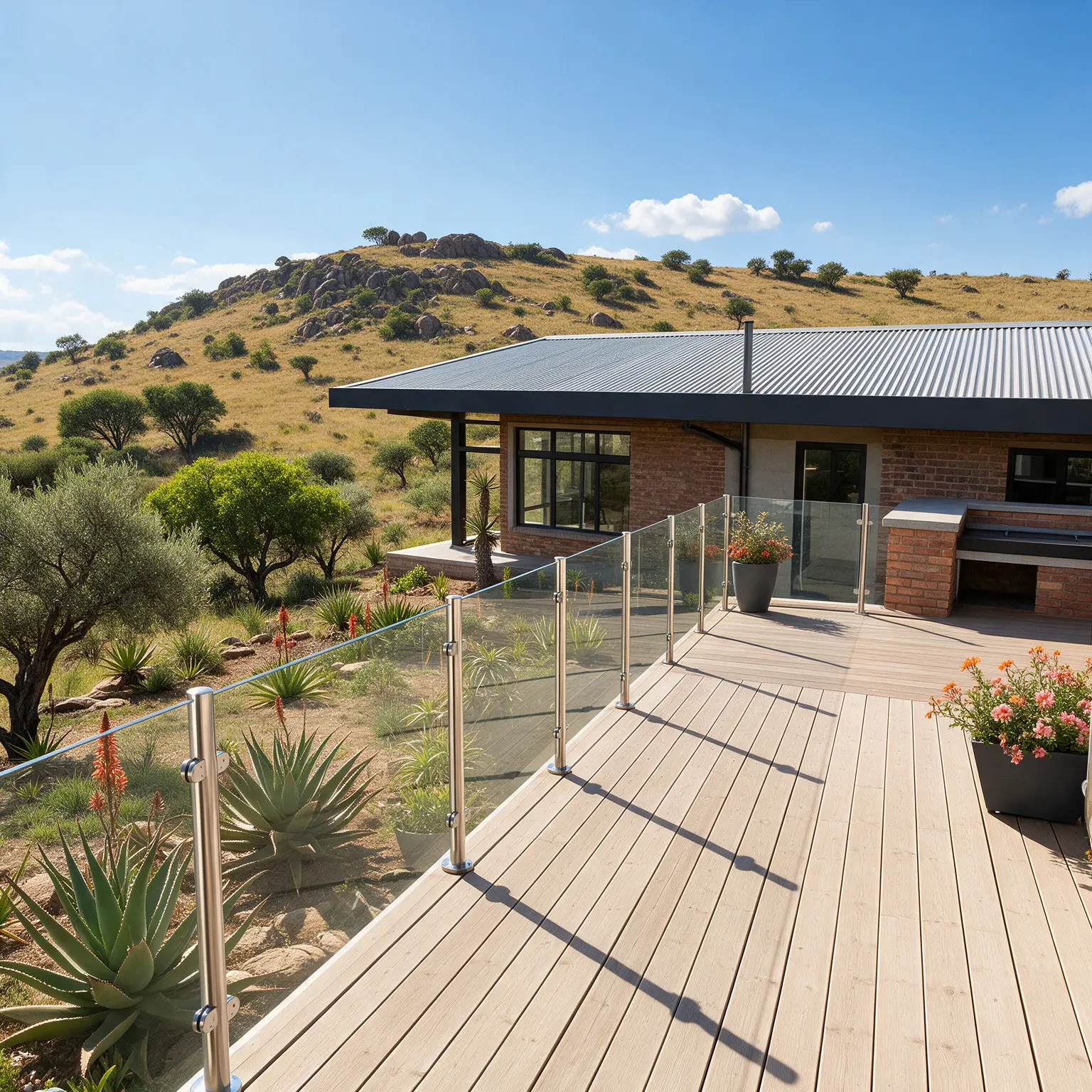 Glass pressure bracket balustrades at a South African residence