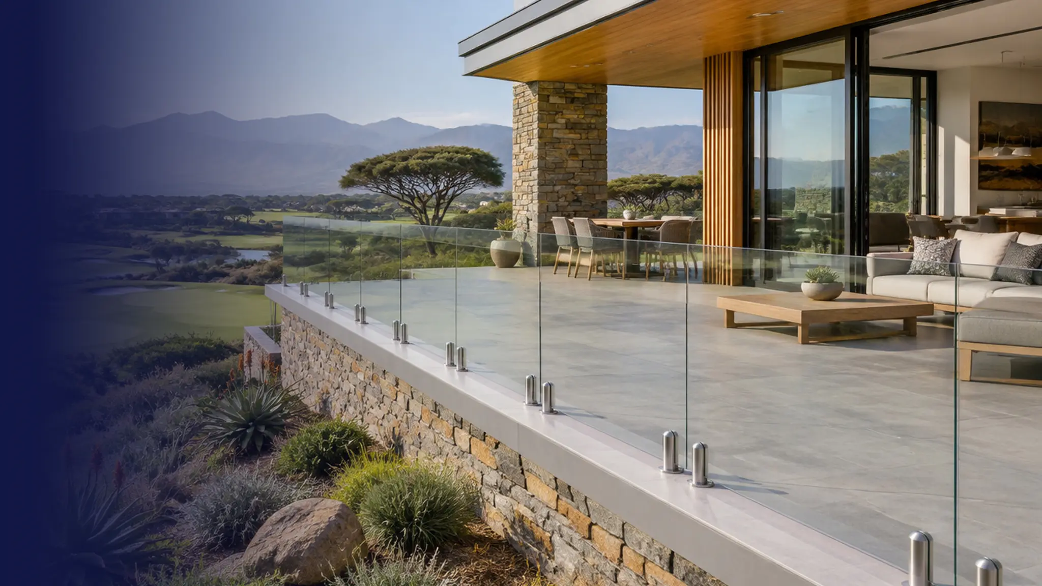 Frameless glass spigot balustrades at a luxury South African residence