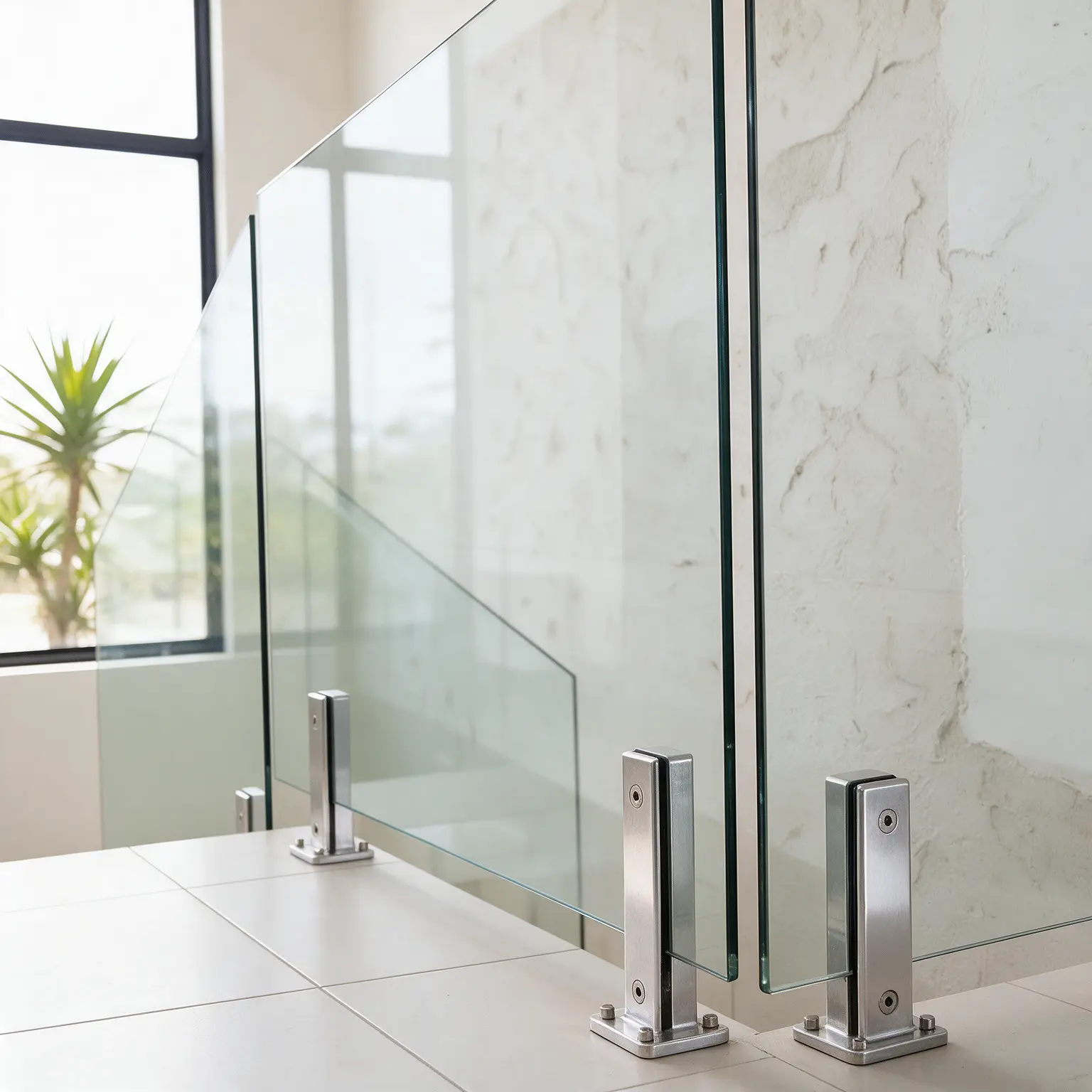 Square stainless steel spigot frameless glass balustrade