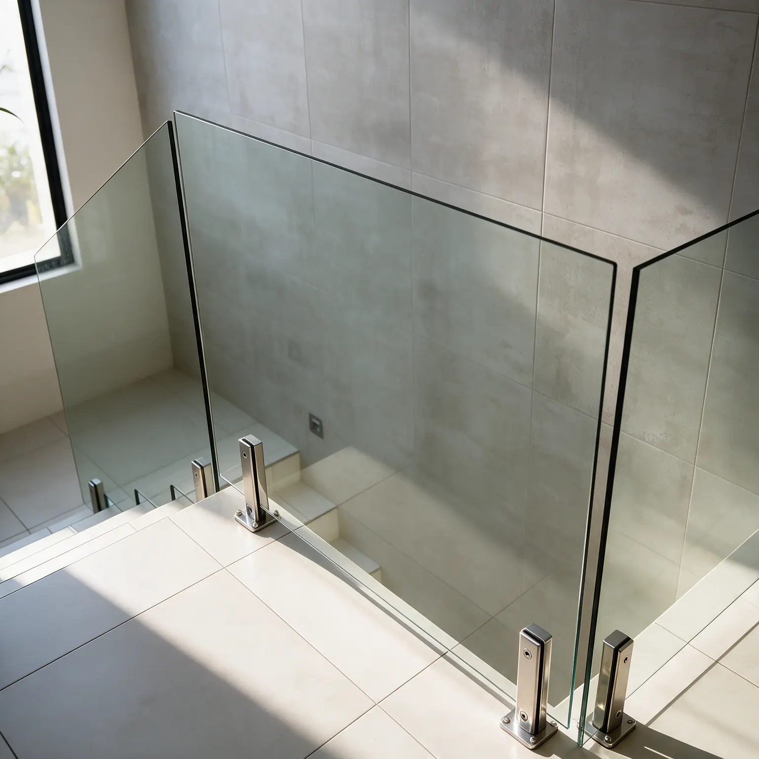 Modern square spigot glass balustrade installation